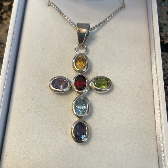 Sterling Silver Genuinely Gemstone Cross Pendant Retail 395.00 NWT - Picture 2 of 10